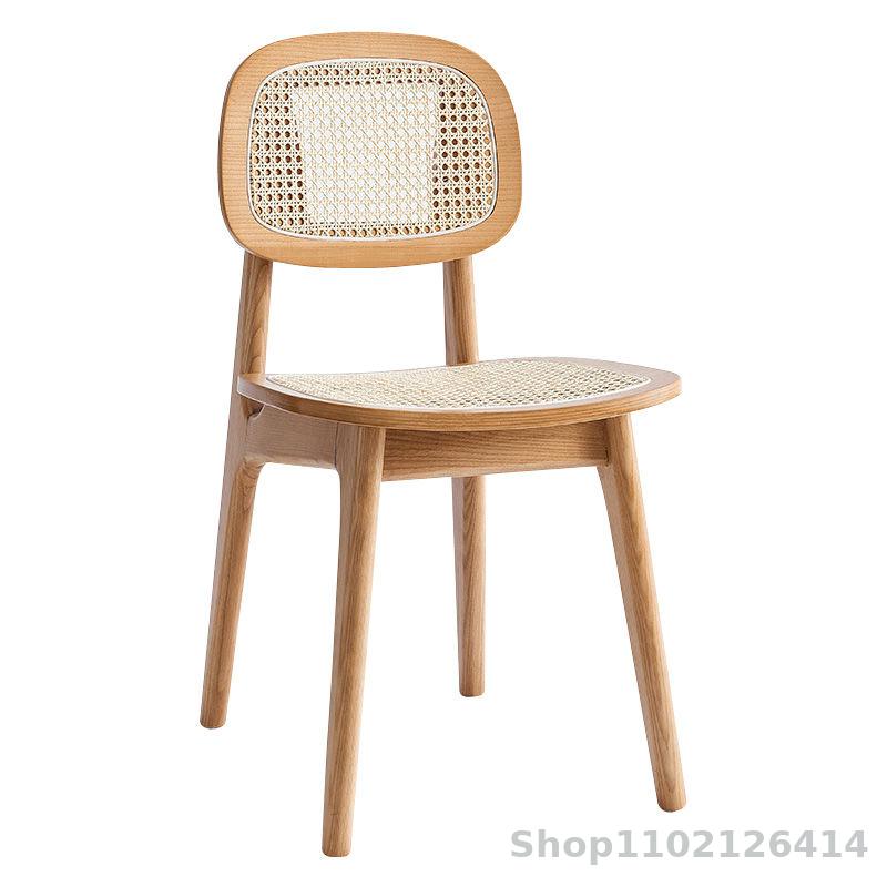 Nordic solid wood rattan dining chair home retro homestay cafe chair ins designer Japanese log rattan chair